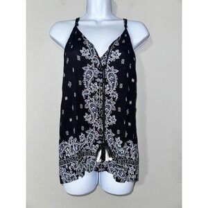 LUQ‎ Black Paisley Print Sleeveless Tassel Tank Top Women's Size L